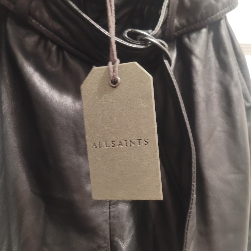 NWT Allsaints Erica Leather Paperbag Shorts Size 6 - Picture 7 of 14
